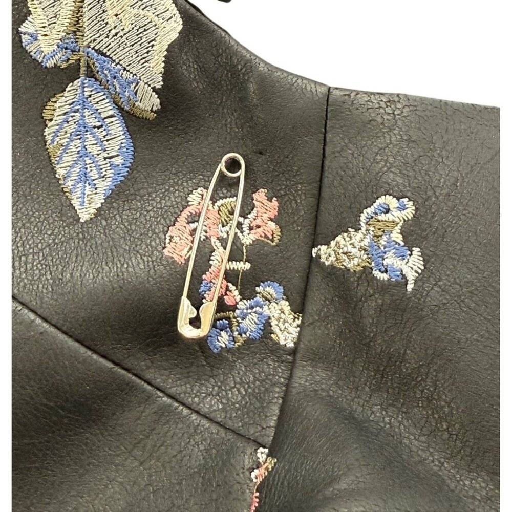BCBG Maxazria Faux Leather Hadley Tunic Embroidered Long Black Boho Goth Size S - Picture 8 of 14